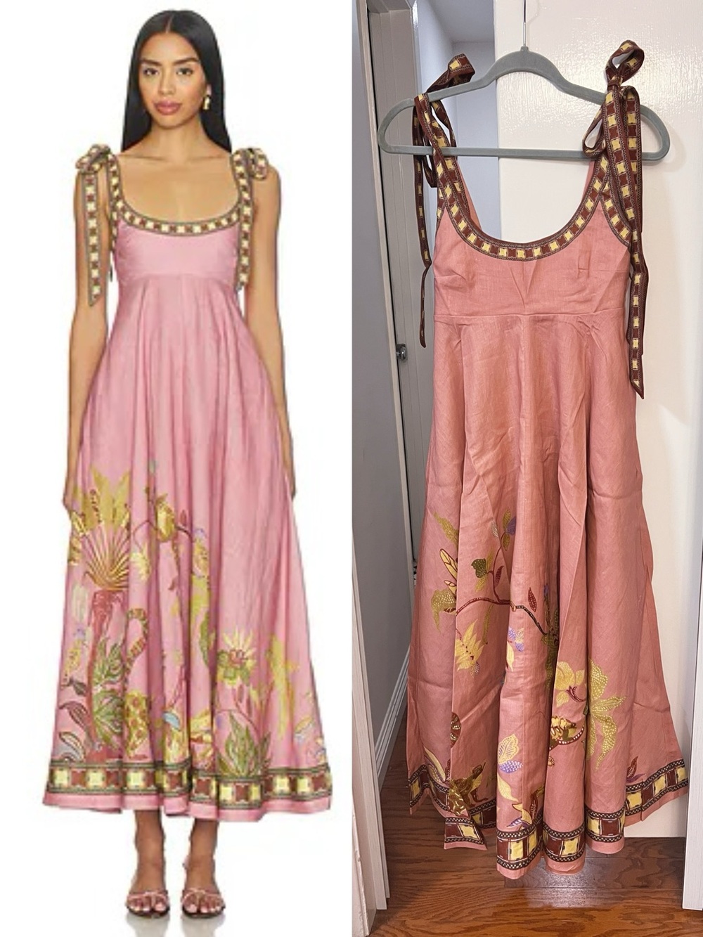 Alemais Pink Floral Maxi Dress with tie straps